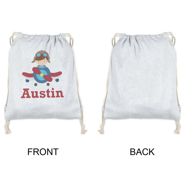 Airplane & Pilot Drawstring Backpacks - Sweatshirt Fleece - Single Sided - APPROVAL