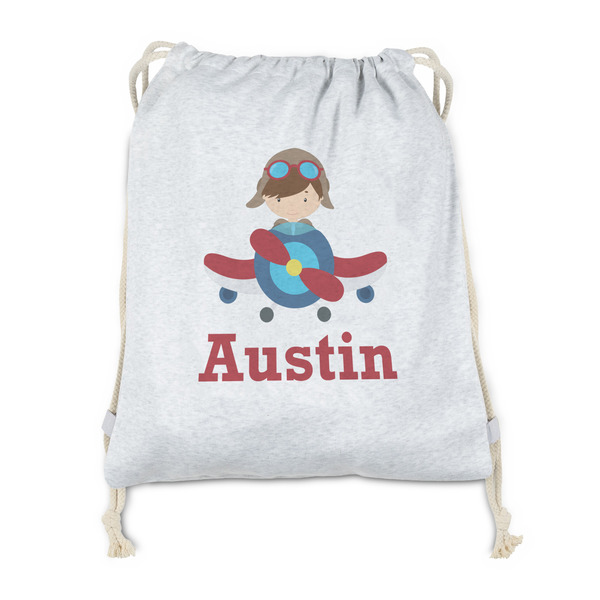 Custom Airplane & Pilot Drawstring Backpack - Sweatshirt Fleece (Personalized)