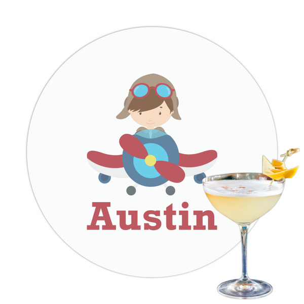 Custom Airplane & Pilot Printed Drink Topper - 3.25" (Personalized)