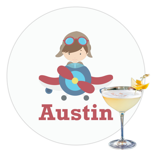 Custom Airplane & Pilot Printed Drink Topper - 3.5" (Personalized)