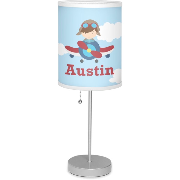 Custom Airplane & Pilot 7" Drum Lamp with Shade Linen (Personalized)