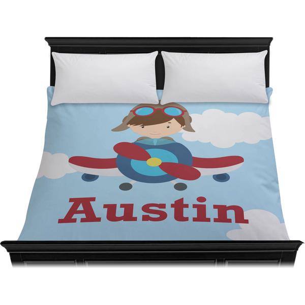 Airplane & Pilot Duvet Cover - King - On Bed - No Prop