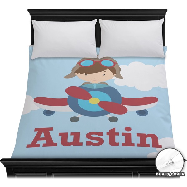 Custom Airplane & Pilot Duvet Cover - Full / Queen (Personalized)