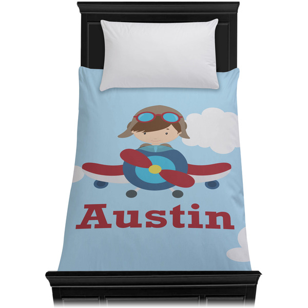Airplane & Pilot Duvet Cover - Twin - On Bed - No Prop
