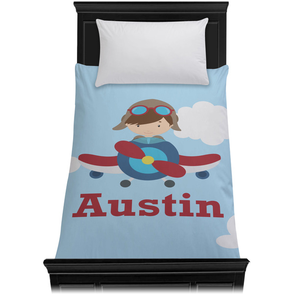Airplane & Pilot Duvet Cover - Twin XL - On Bed - No Prop