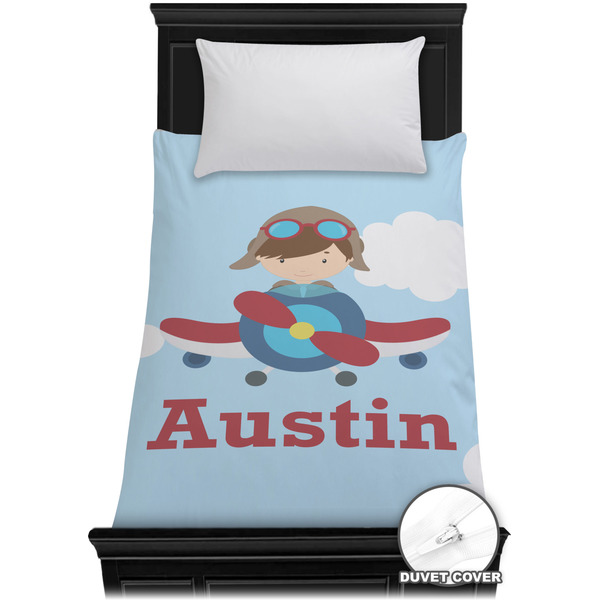 Custom Airplane & Pilot Duvet Cover - Twin XL (Personalized)