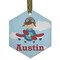 Airplane & Pilot Flat Glass Ornament - Hexagon w/ Name or Text