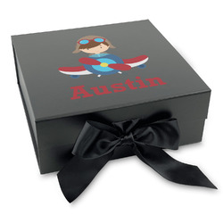 Airplane & Pilot Gift Box with Magnetic Lid - Black (Personalized)