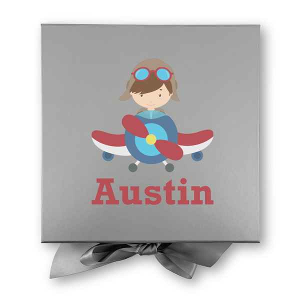 Airplane & Pilot Gift Boxes with Magnetic Lid - Silver - Approval