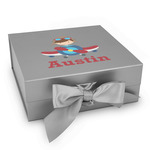 Airplane & Pilot Gift Box with Magnetic Lid - Silver (Personalized)