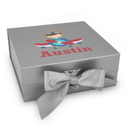 Airplane & Pilot Gift Box with Magnetic Lid - Silver (Personalized)