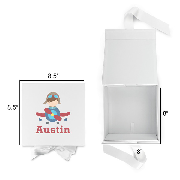Airplane & Pilot Gift Boxes with Magnetic Lid - White - Open & Closed
