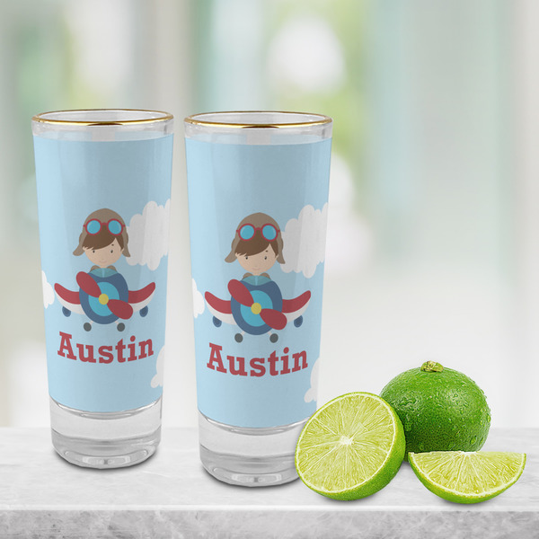 Airplane & Pilot Glass Shot Glass - 2 oz - LIFESTYLE