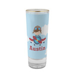 Airplane & Pilot 2 oz Shot Glass -  Glass with Gold Rim - Set of 4 (Personalized)