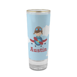 Airplane & Pilot 2 oz Shot Glass - Glass with Gold Rim (Personalized)