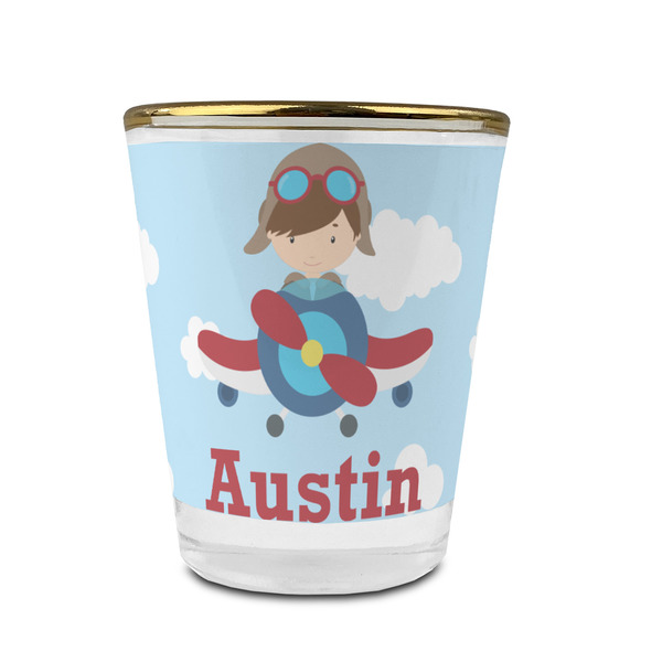 Airplane & Pilot Glass Shot Glass - With gold rim - FRONT