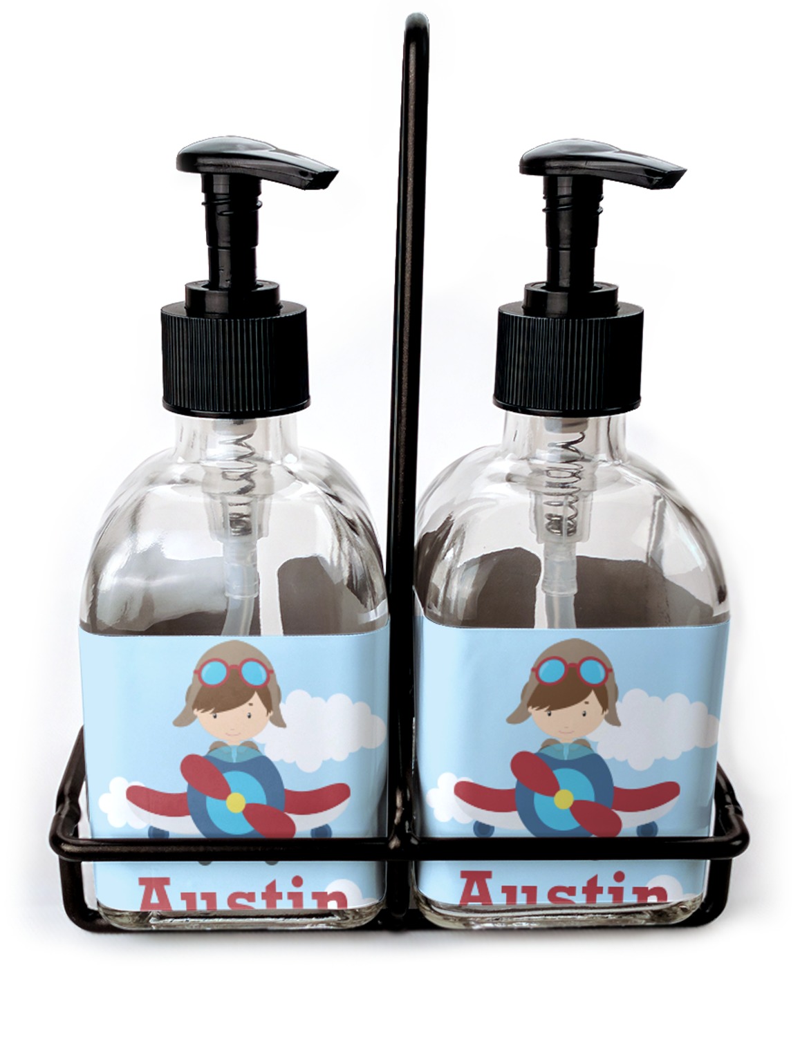 Airplane & Pilot Glass Soap & Lotion Bottles (Personalized
