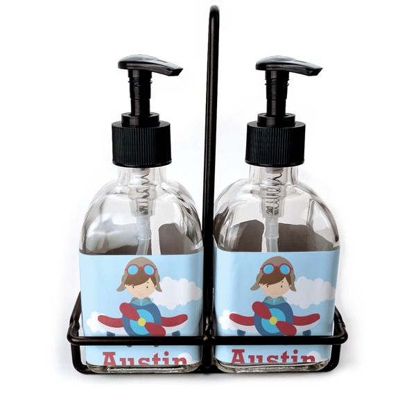 Custom Airplane & Pilot Glass Soap & Lotion Bottle Set (Personalized)
