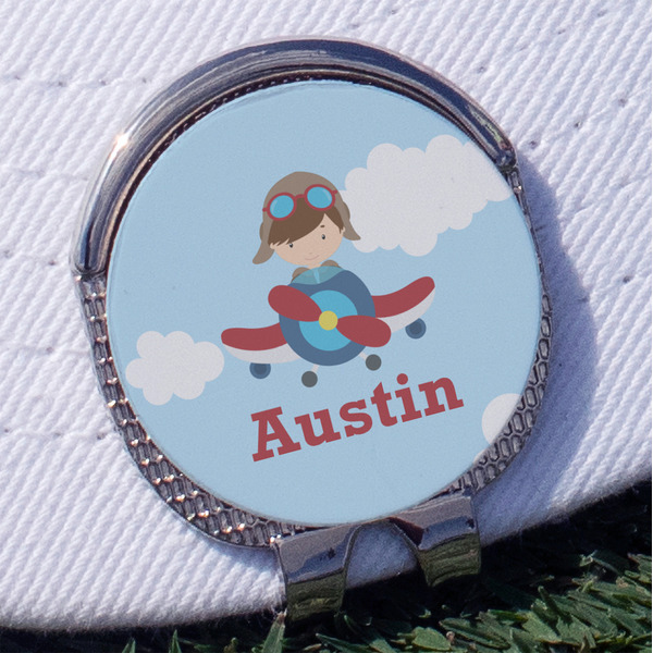 Custom Airplane & Pilot Golf Ball Marker - Hat Clip