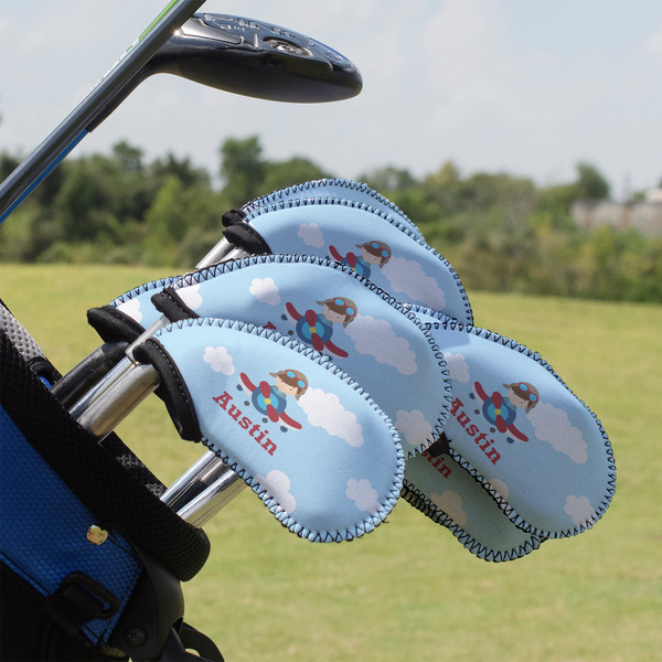 Custom Airplane & Pilot Golf Club Iron Cover - Set of 9 (Personalized)