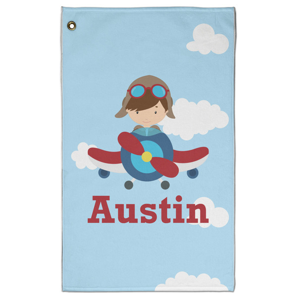 Custom Airplane & Pilot Golf Towel - Poly-Cotton Blend - Large w/ Name or Text