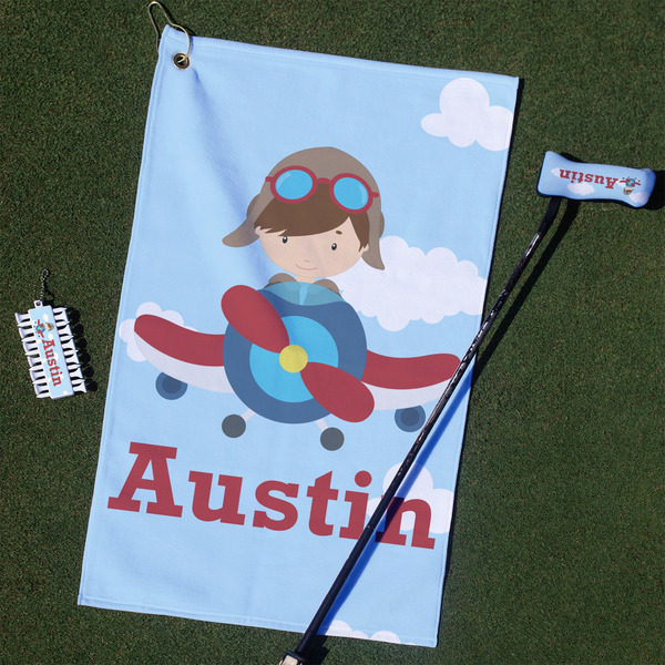 Custom Airplane & Pilot Golf Towel Gift Set (Personalized)