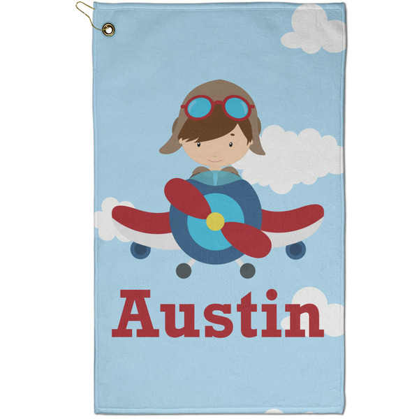 Custom Airplane & Pilot Golf Towel - Poly-Cotton Blend - Small w/ Name or Text