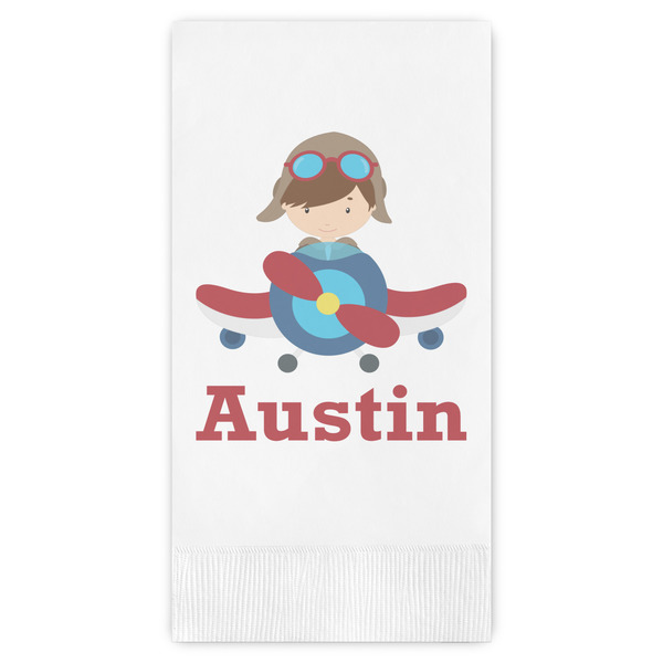 Custom Airplane & Pilot Guest Napkins - Full Color - Embossed Edge (Personalized)