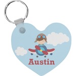 Airplane & Pilot Heart Plastic Keychain w/ Name or Text