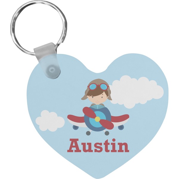 Custom Airplane & Pilot Heart Plastic Keychain w/ Name or Text