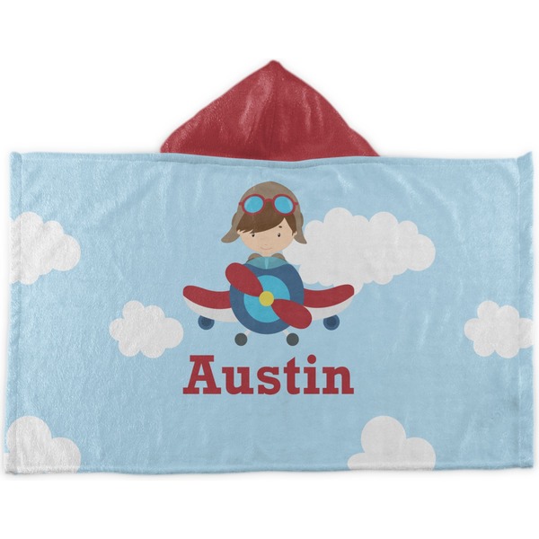 Custom Airplane & Pilot Kids Hooded Towel (Personalized)