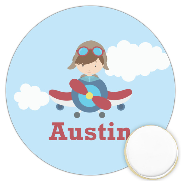 Custom Airplane & Pilot Printed Cookie Topper - 3.25" (Personalized)
