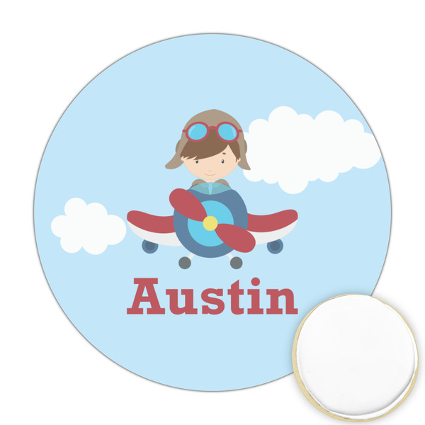 Custom Airplane & Pilot Printed Cookie Topper - Round (Personalized)