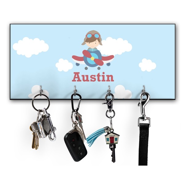 Custom Airplane & Pilot Key Hanger w/ 4 Hooks w/ Graphics and Text