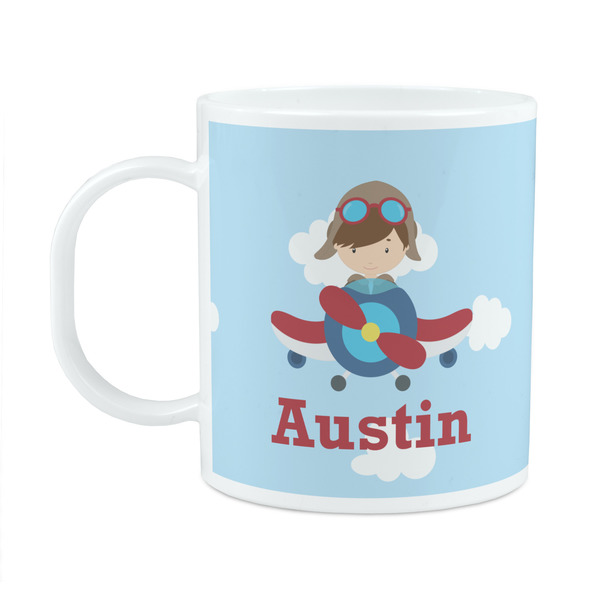 Custom Airplane & Pilot Plastic Kids Mug (Personalized)