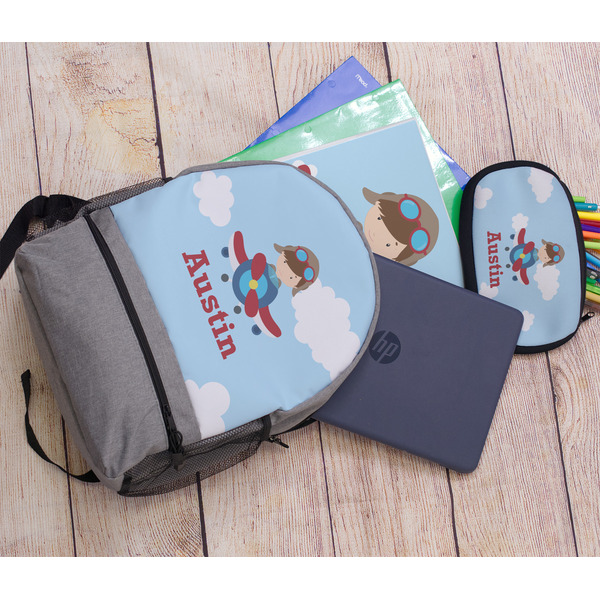 Airplane & Pilot Large Backpack - Gray - With Stuff