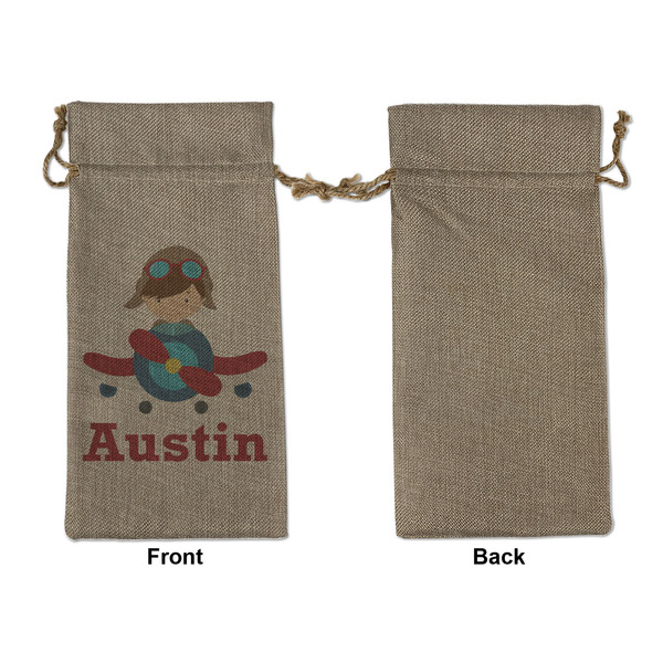 Airplane & Pilot Large Burlap Gift Bags - Front Approval
