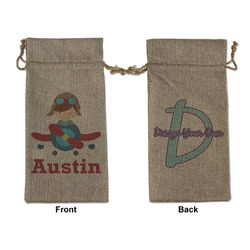 Airplane & Pilot Large Burlap Gift Bag - Front & Back (Personalized)
