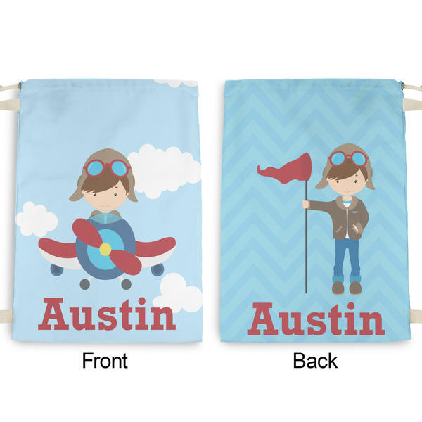 Airplane & Pilot Large Laundry Bag - Front & Back View