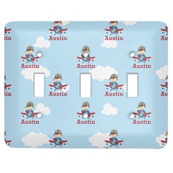 Airplane & Pilot Light Switch Cover (3 Toggle Plate) (Personalized)