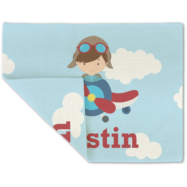 Custom Airplane & Pilot Double-Sided Linen Placemat - Single w/ Name or Text