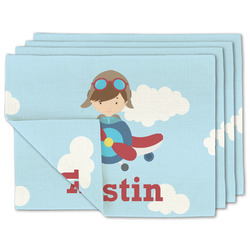Airplane & Pilot Double-Sided Linen Placemat - Set of 4 w/ Name or Text