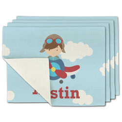 Airplane & Pilot Single-Sided Linen Placemat - Set of 4 w/ Name or Text