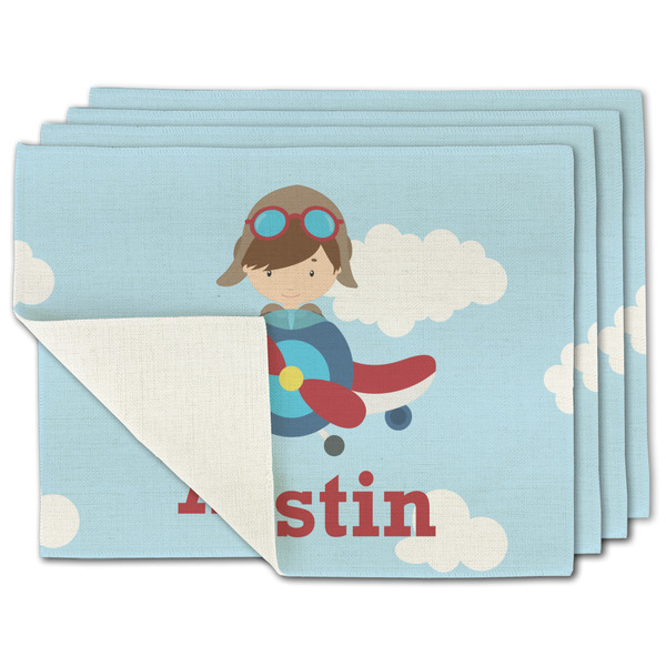 Custom Airplane & Pilot Single-Sided Linen Placemat - Set of 4 w/ Name or Text
