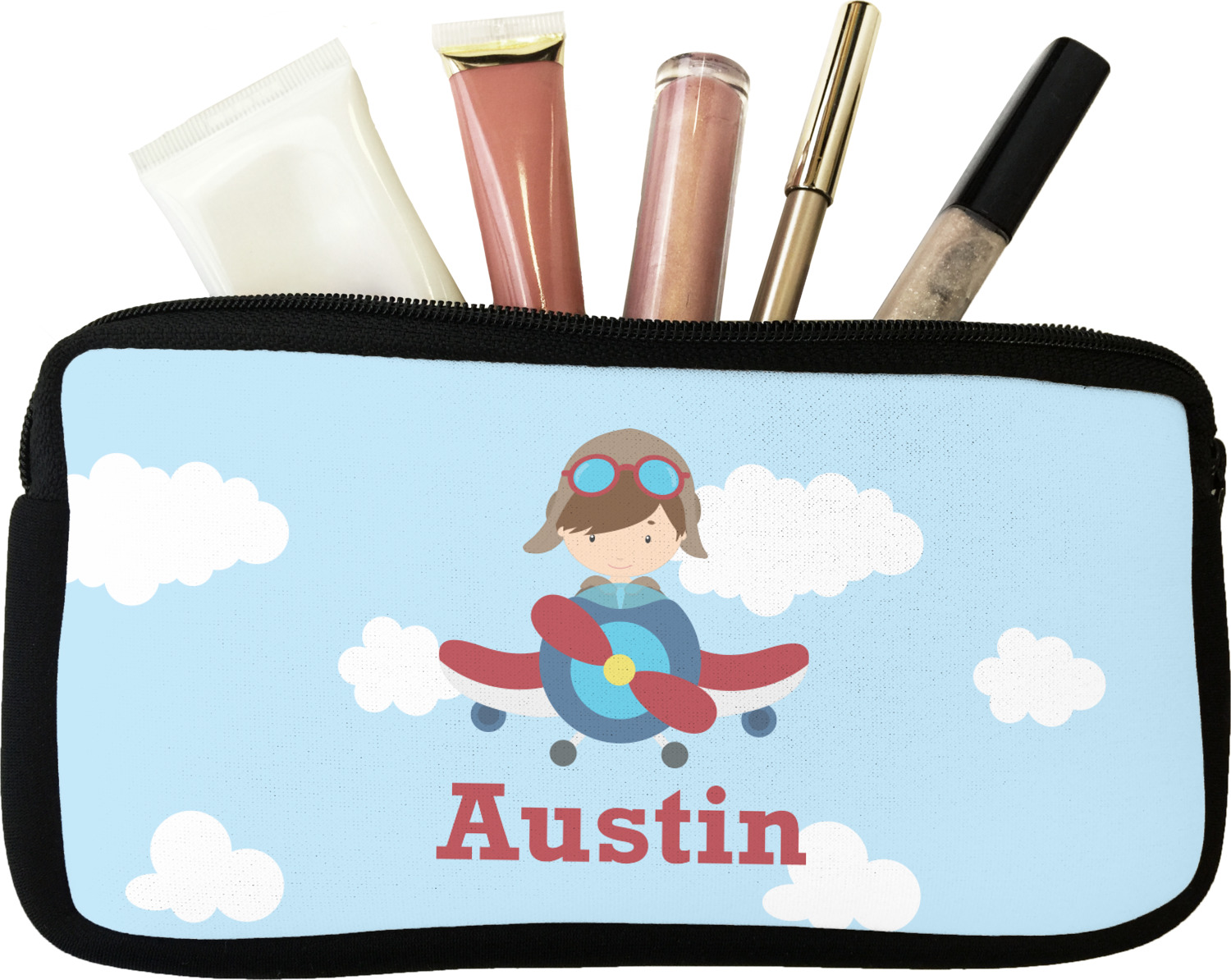 Custom Airplane & Pilot Makeup / Cosmetic Bag (Personalized