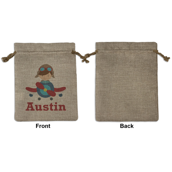 Airplane & Pilot Medium Burlap Gift Bag - Front Approval