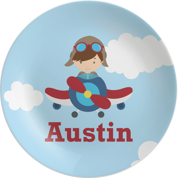 Custom Airplane & Pilot Melamine Salad Plate - 8" (Personalized)