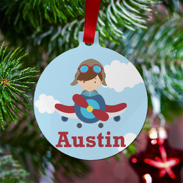 Airplane & Pilot Metal Ball Ornament - Lifestyle