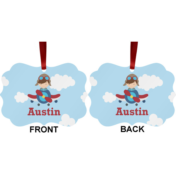 Airplane & Pilot Metal Benilux Ornament - Front and Back (APPROVAL)