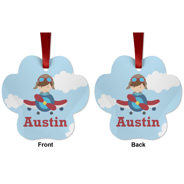 Airplane & Pilot Metal Paw Ornament - Front and Back